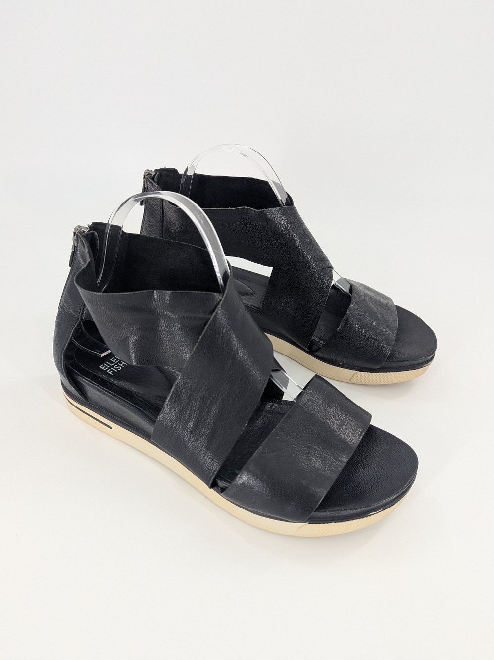 Eileen Fisher Sport Crisscross Leather Sandals Platform Comfy Casual Black 9.5